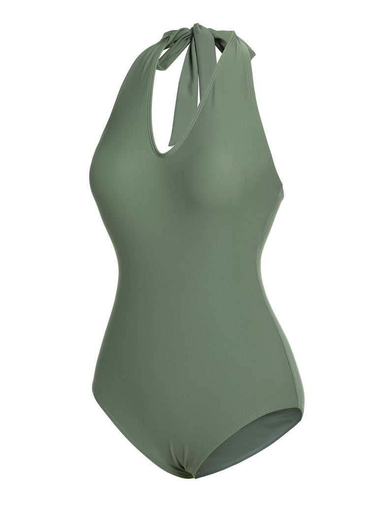 Green 1940s Floral Halter One-Piece Swimsuit — vintage elegance for the modern woman