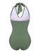 Green 1940s Floral Halter One-Piece Swimsuit: timeless style reimagined