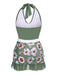 Green 1940s Floral Halter One-Piece Swimsuit — vintage elegance for the modern woman