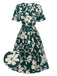 Green 1940s Floral Pleated Belt Dress, vintage dress, retro fashion, floral print - perfect for women who love vintage and retro fashion