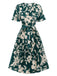 Green 1940s Floral Pleated Belt Dress, vintage dress, retro fashion, floral print - perfect for women who love vintage and retro fashion