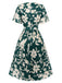Green 1940s Floral Pleated Belt Dress, vintage dress, retro fashion, floral print - perfect for women who love vintage and retro fashion