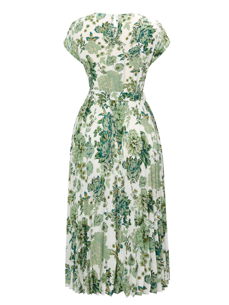 Green 1940s Floral Tie Belt Dress, vintage dress, retro fashion, floral print - perfect for women who love vintage and retro fashion