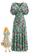 Green-1940s-Floral-V-Neck-Smocked-Waist-Dress, vintage, retro, dress