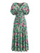Green-1940s-Floral-V-Neck-Smocked-Waist-Dress, vintage, retro, dress