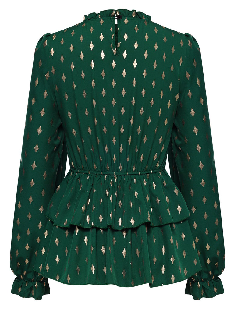 Green 1940s Geometric Lantern Blouse, vintage top, retro blouse - perfect for women who love vintage and retro fashion