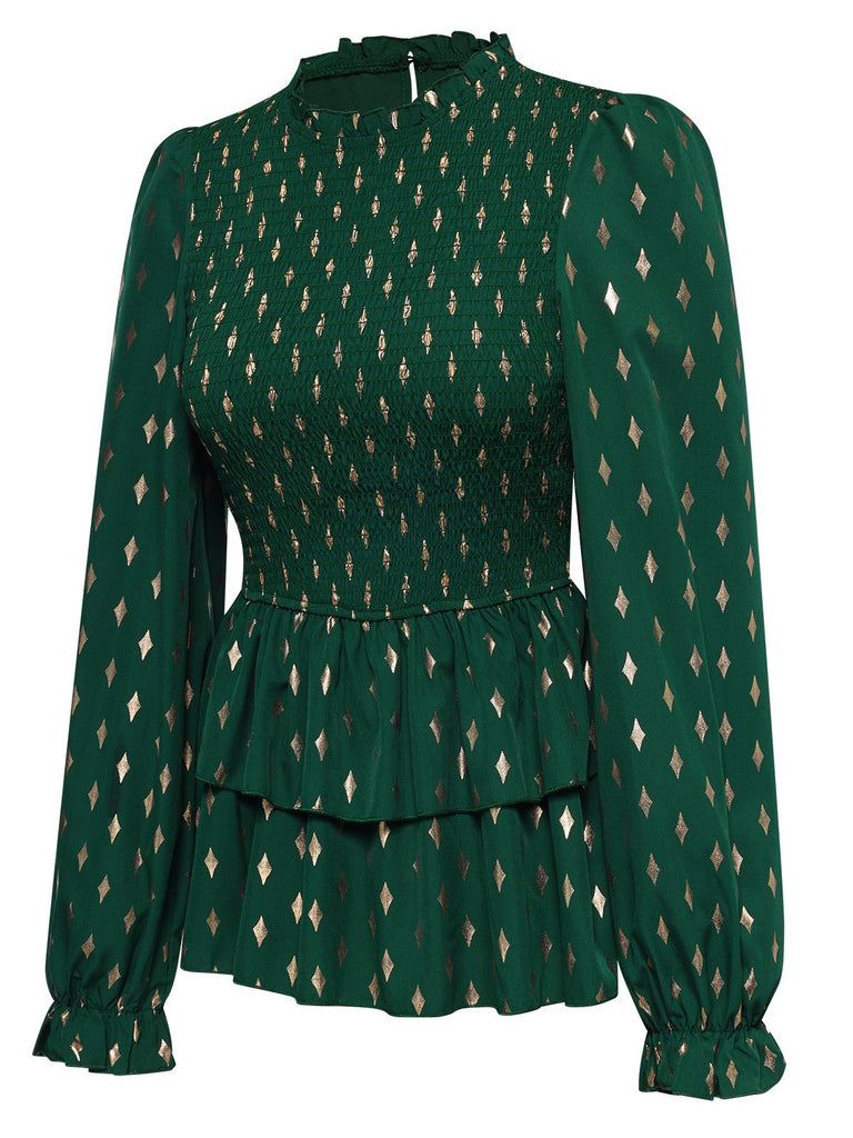 Green 1940s Geometric Lantern Blouse, vintage top, retro blouse - perfect for women who love vintage and retro fashion