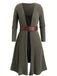 Green 1940s Knit Layered Long Sleeve Belted Dress - vintage dress, retro fashion, elegant red