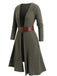 Green 1940s Knit Layered Long Sleeve Belted Dress - vintage dress, retro fashion, elegant red