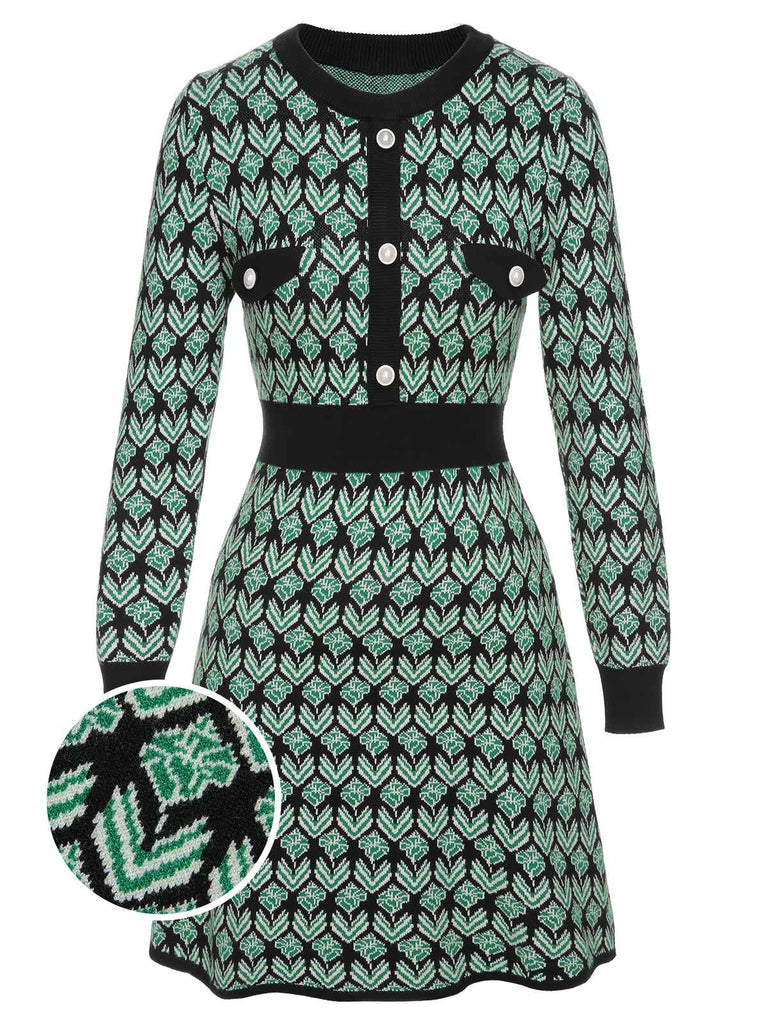 Green 1940s Knitted Floral A-Line Dress, vintage dress, retro fashion, floral print - perfect for women who love vintage and retro fashion
