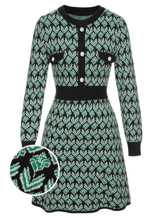 Green 1940s Knitted Floral A-Line Dress, vintage dress, retro fashion, floral print - perfect for women who love vintage and retro fashion