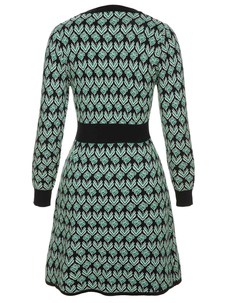 Green 1940s Knitted Floral A-Line Dress, vintage dress, retro fashion, floral print - perfect for women who love vintage and retro fashion