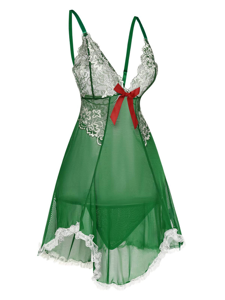 Green 1940s Lace Patchwork Sheer Nightgown, vintage fashion, retro style - perfect for women who love vintage and retro fashion