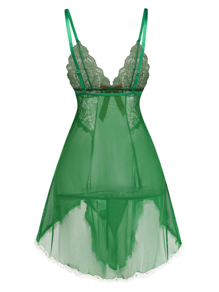 Green 1940s Lace Patchwork Sheer Nightgown, vintage fashion, retro style - perfect for women who love vintage and retro fashion