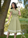 Green 1940s Lace Plaid Cotton Patchwork Dress - vintage dress, retro fashion