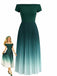 Green 1940s Off-Shoulder Pleated Gradient Dress - vintage dress, retro fashion