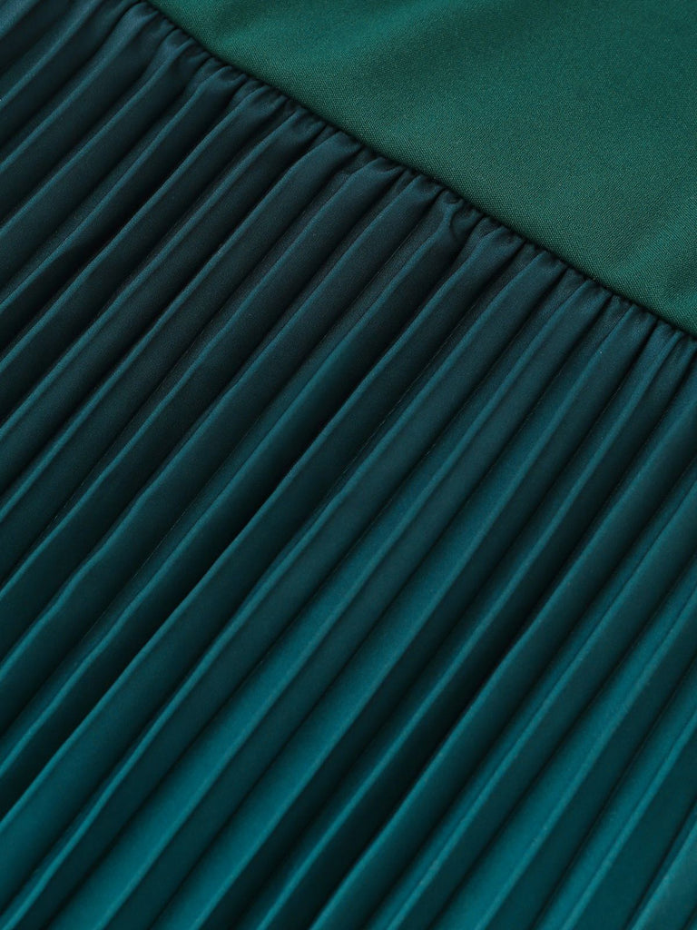 Green 1940s Off-Shoulder Pleated Gradient Dress - vintage dress, retro fashion