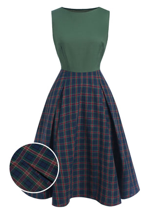 She slips into this Green 1940s Plaids Patchwork Sleeveless Dress and suddenly it's a 1940s daydream