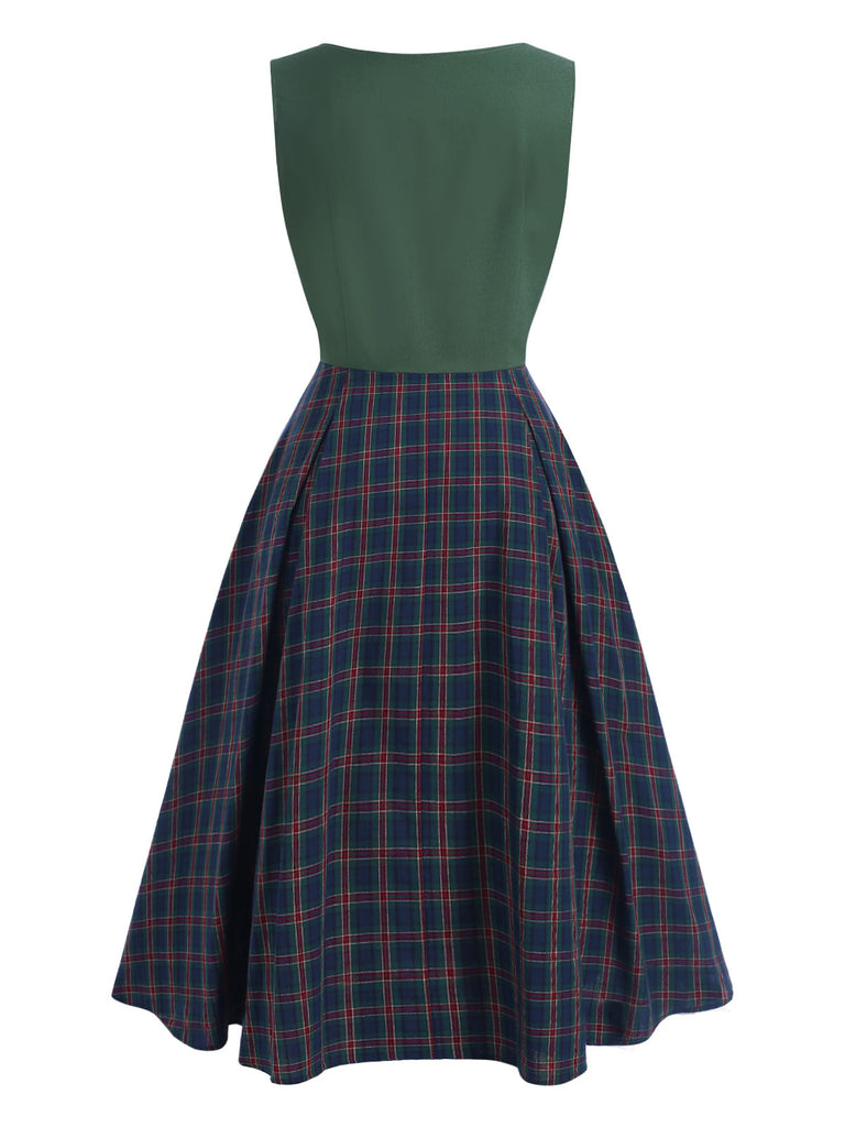 Green 1940s Plaids Patchwork Sleeveless Dress — the kind of 1940s dress that makes strangers smile
