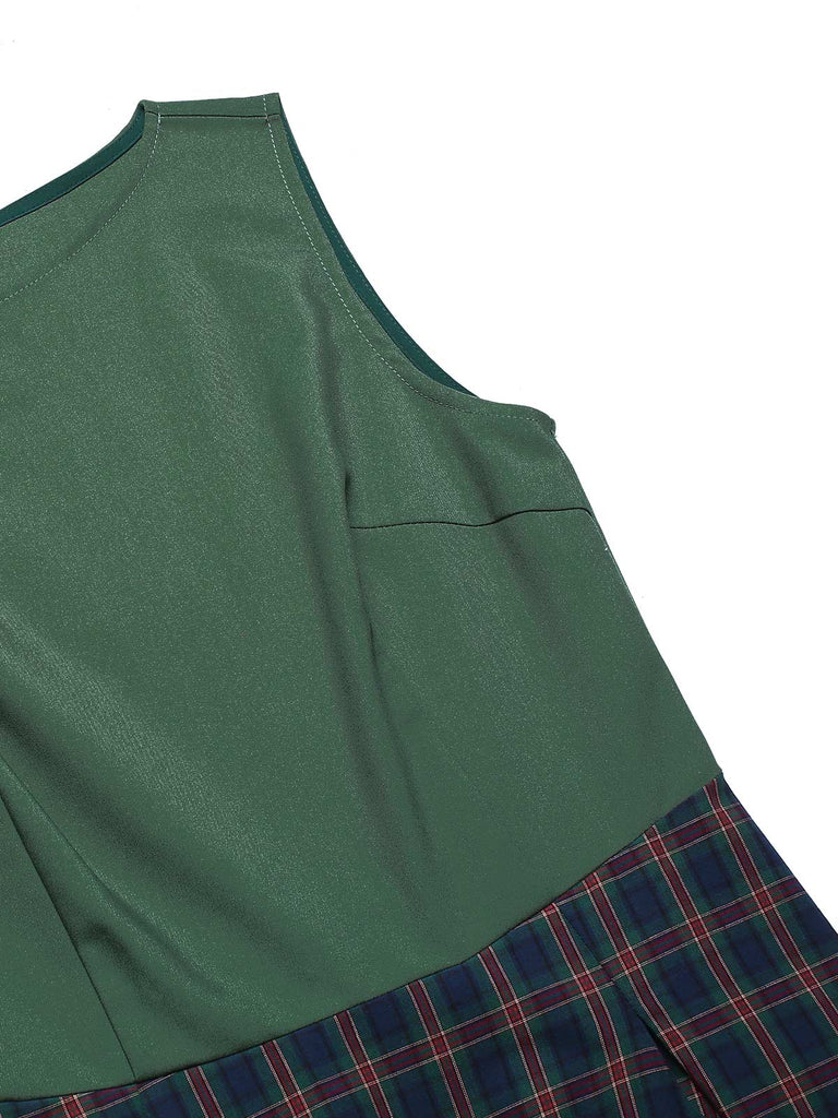 Green 1940s Plaids Patchwork Sleeveless Dress — a 1940s silhouette that turns sidewalks into runways
