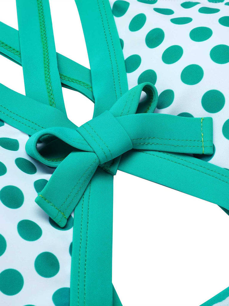 Green 1940s Polka Dot Bowknot One-Piece Swimsuit: timeless style reimagined