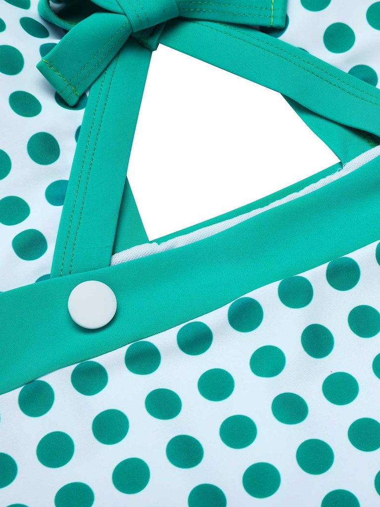 Green 1940s Polka Dot Bowknot One-Piece Swimsuit — vintage elegance for the modern woman