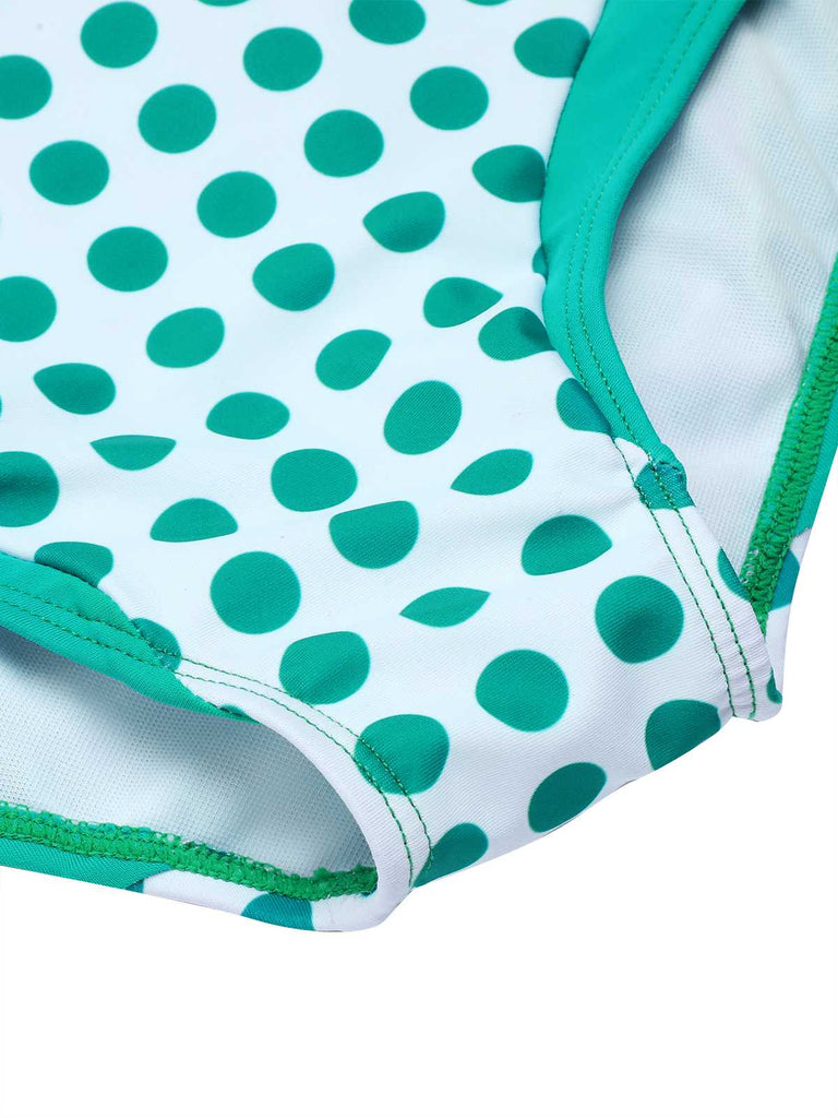 Green 1940s Polka Dot Bowknot One-Piece Swimsuit: timeless style reimagined