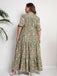 [Plus Size] 1970s Green Floral V-Neck Tiered Maxi Dress - vintage dress, retro fashion, floral print for vintage lovers