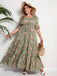 [Plus Size] 1970s Green Floral V-Neck Tiered Maxi Dress - vintage dress, retro fashion, floral print for vintage lovers
