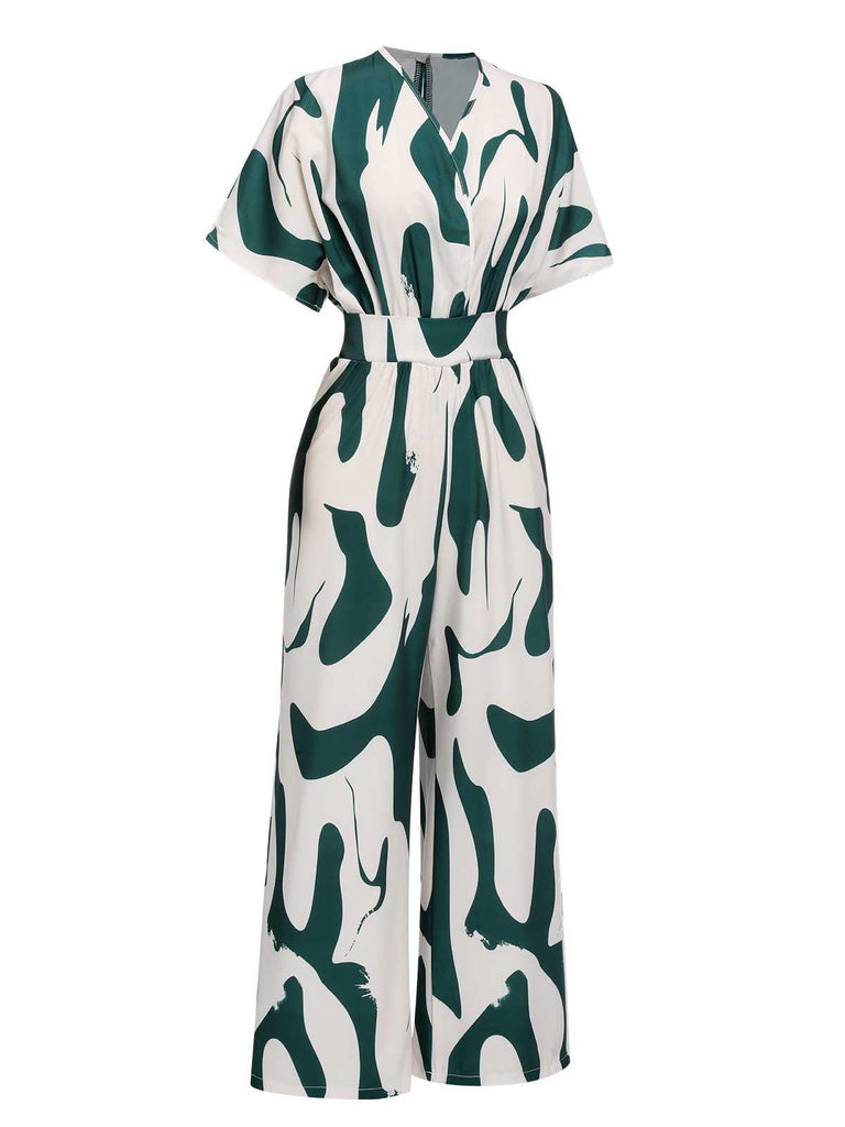 Green 1940s Print Wide-Leg Jumpsuit: timeless 1940s elegance she makes her own