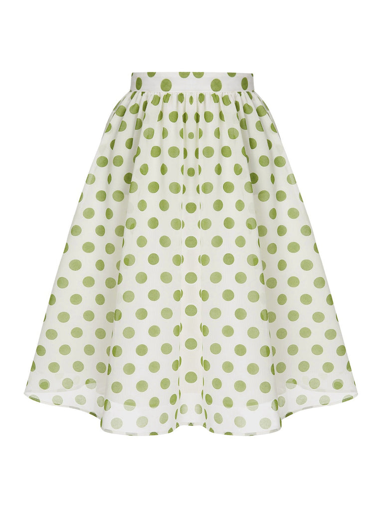 She sways in this Green 1940s Schiffon Polka Dots Skirt and it's pure 1940s magic