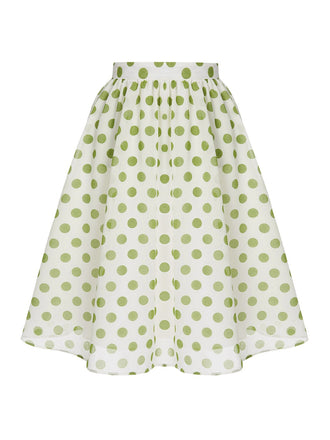 She sways in this Green 1940s Schiffon Polka Dots Skirt and it's pure 1940s magic