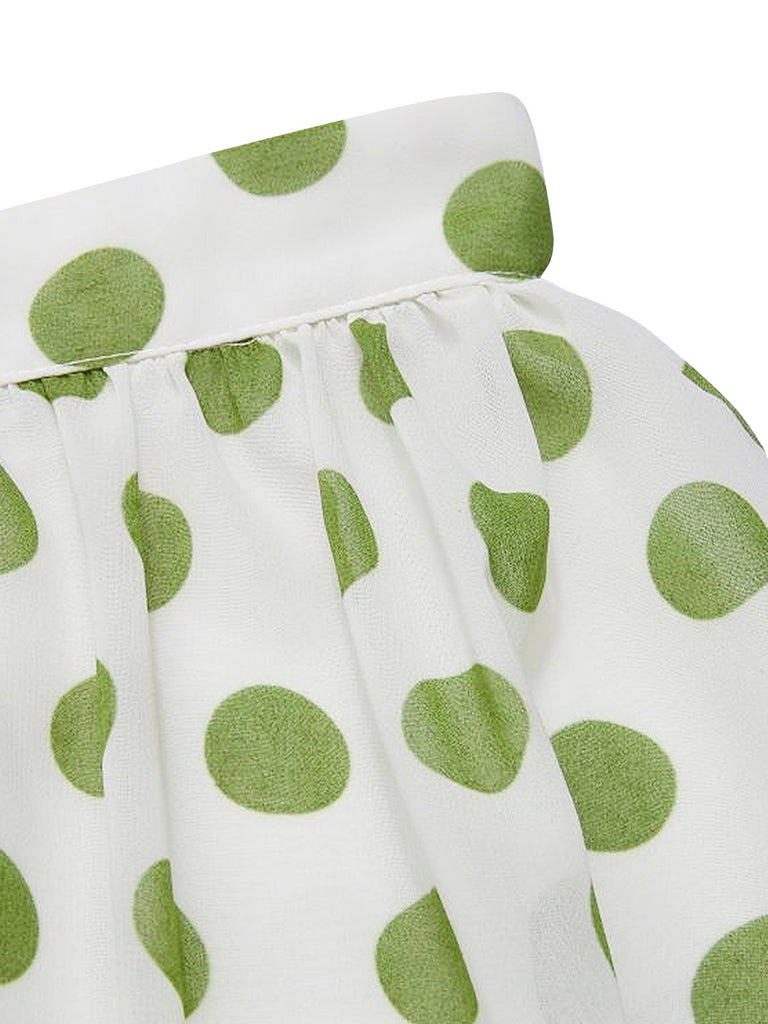 Green 1940s Schiffon Polka Dots Skirt — 1940s femininity that moves with her mood