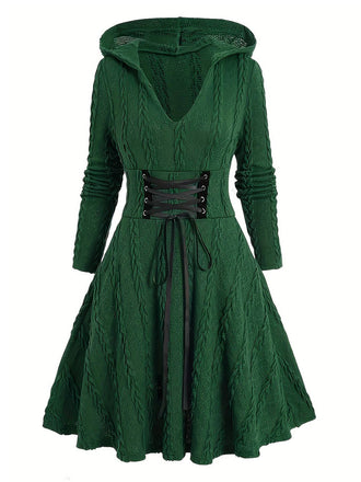 Green 1940s Solid Knitted Hooded Sweater Dress, vintage dress, retro fashion - perfect for women who love vintage and retro fashion