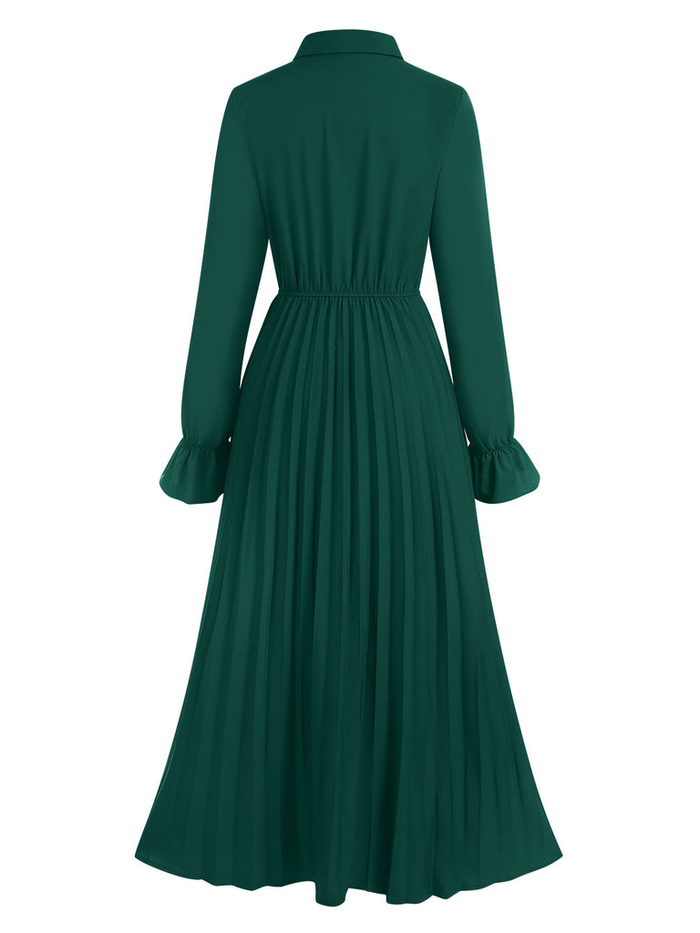 Green 1940s Solid Pleated Shirt Collar Dress, vintage dress, retro fashion - perfect for women who love vintage and retro fashion