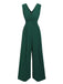 Green 1940s Solid V-Neck Wide-Leg Jumpsuit, vintage romper, retro jumpsuit - perfect for women who love vintage and retro fashion