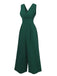 Green 1940s Solid V-Neck Wide-Leg Jumpsuit, vintage romper, retro jumpsuit - perfect for women who love vintage and retro fashion