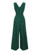 Green 1940s Solid V-Neck Wide-Leg Jumpsuit, vintage romper, retro jumpsuit - perfect for women who love vintage and retro fashion