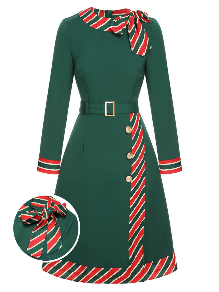 Green 1940s Stripe Patchwork Dress With Belt, vintage dress, retro fashion - perfect for women who love vintage and retro fashion