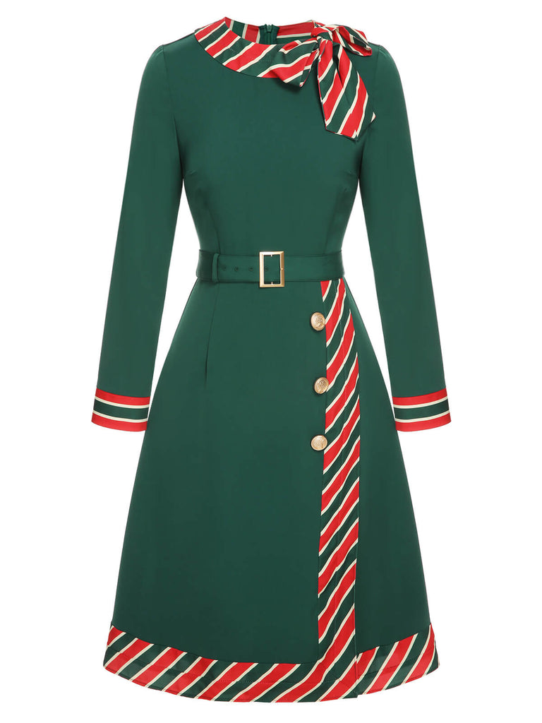 Green 1940s Stripe Patchwork Dress With Belt, vintage dress, retro fashion - perfect for women who love vintage and retro fashion