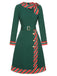 Green 1940s Stripe Patchwork Dress With Belt, vintage dress, retro fashion - perfect for women who love vintage and retro fashion