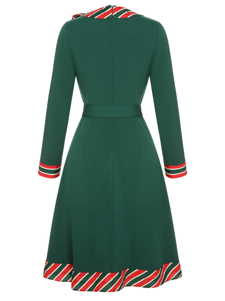 Green 1940s Stripe Patchwork Dress With Belt, vintage dress, retro fashion - perfect for women who love vintage and retro fashion