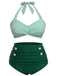 [Plus Size] Green 1940s Striped Halter Swimsuit, vintage swimsuit, pin-up swimwear - perfect for women who love vintage and retro fashion
