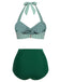 She's wearing Green 1940s Striped Halter Swimsuit Set and the whole beach remembers the 1940s