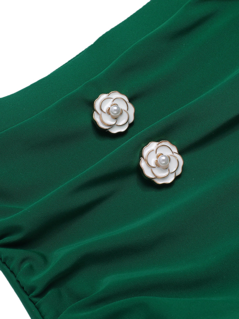 Green 1940s Striped Halter Swimsuit Set — because 1940s glamour never goes out of style