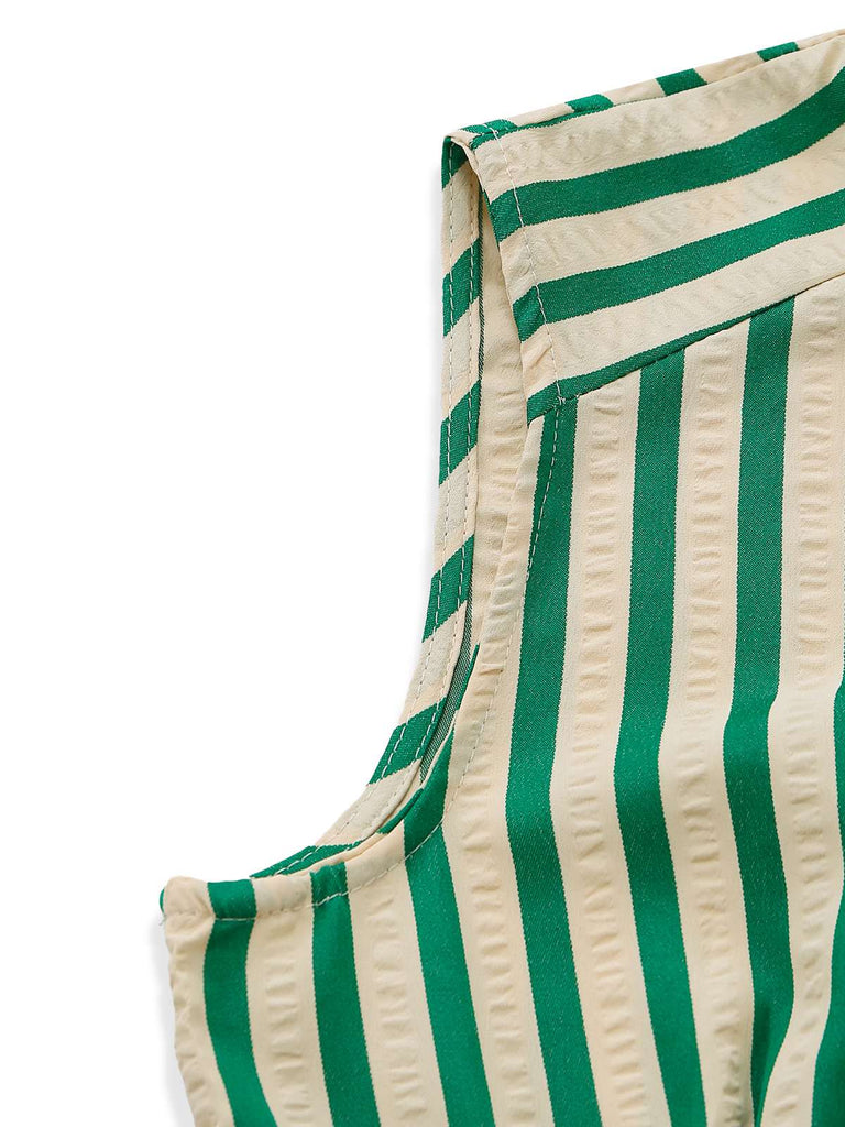 Green 1940s Striped Single-Breasted Sleeveless Dress: beautiful vintage dress, retro fashion, elegant style with timeless appeal