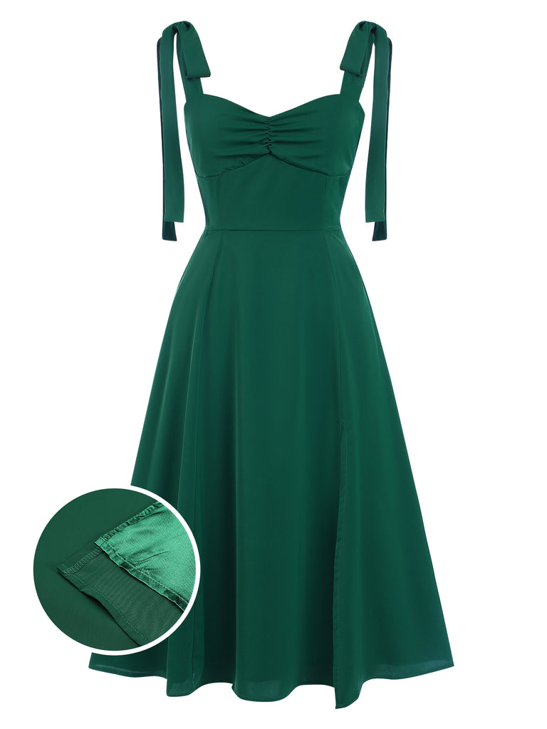 Green 1940s Sweetheart Neck Lace-Up Slit Dress, vintage dress, retro fashion, lace detail - perfect for women who love vintage and retro fashion