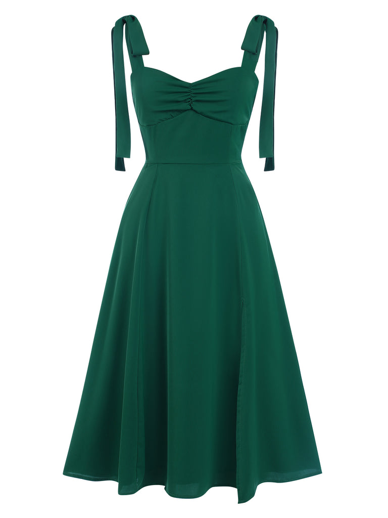 Green 1940s Sweetheart Neck Lace-Up Slit Dress, vintage dress, retro fashion, lace detail - perfect for women who love vintage and retro fashion