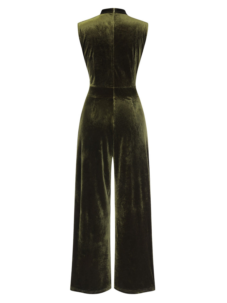 Green 1940s Tie Neck Velvet Jumpsuit, vintage romper, retro jumpsuit - perfect for women who love vintage and retro fashion
