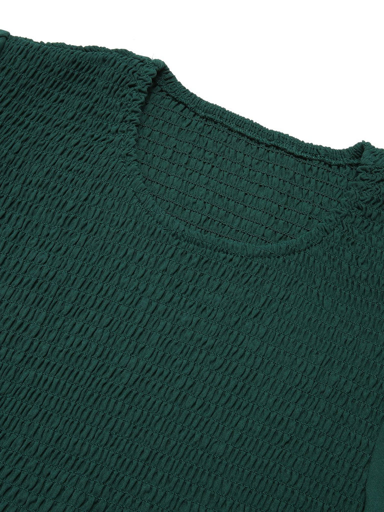 Green 1940s Top Elastic Regular Sleeve Dress: timeless style reimagined